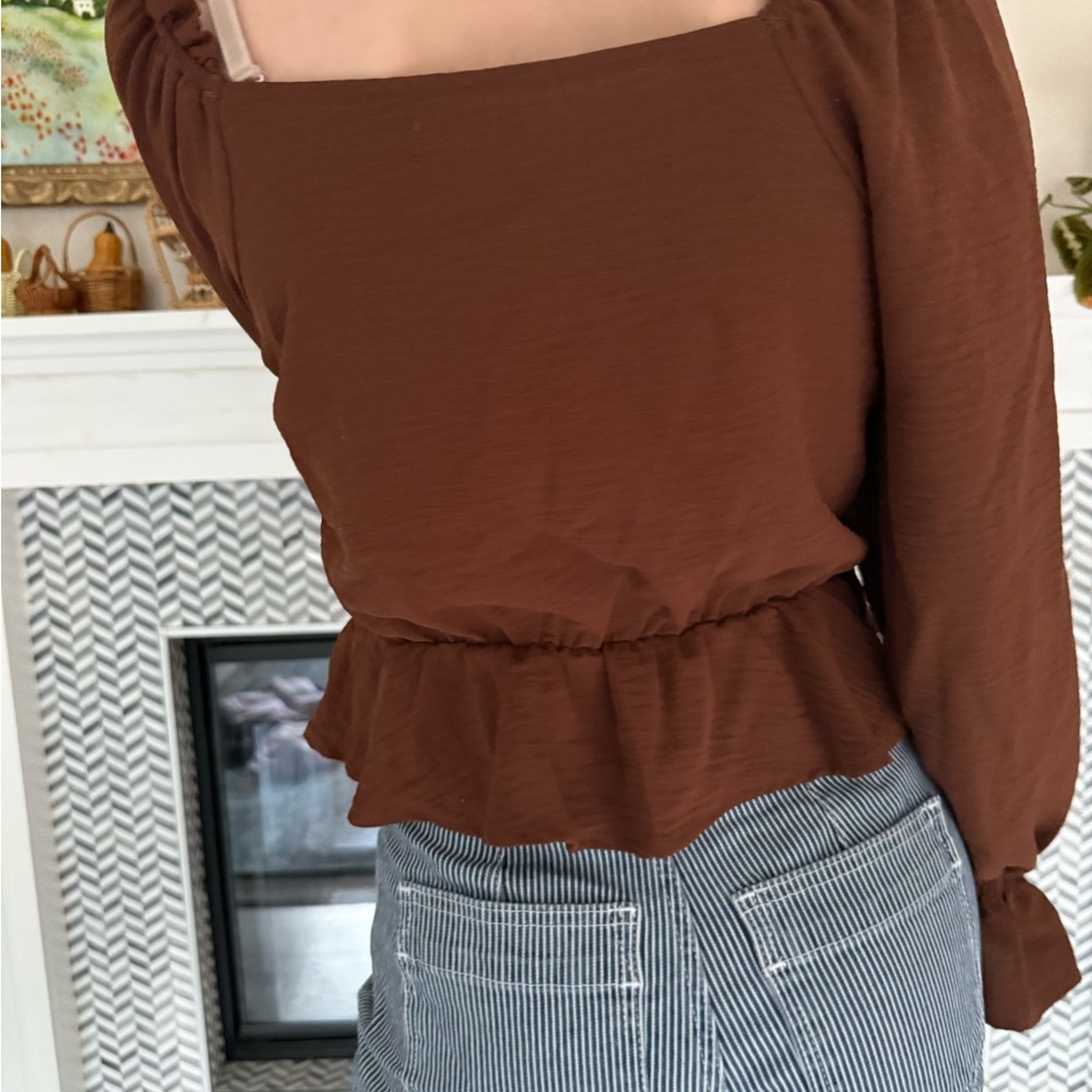 Altar'd State Brown Ruched Blouse - Picture 4 of 5